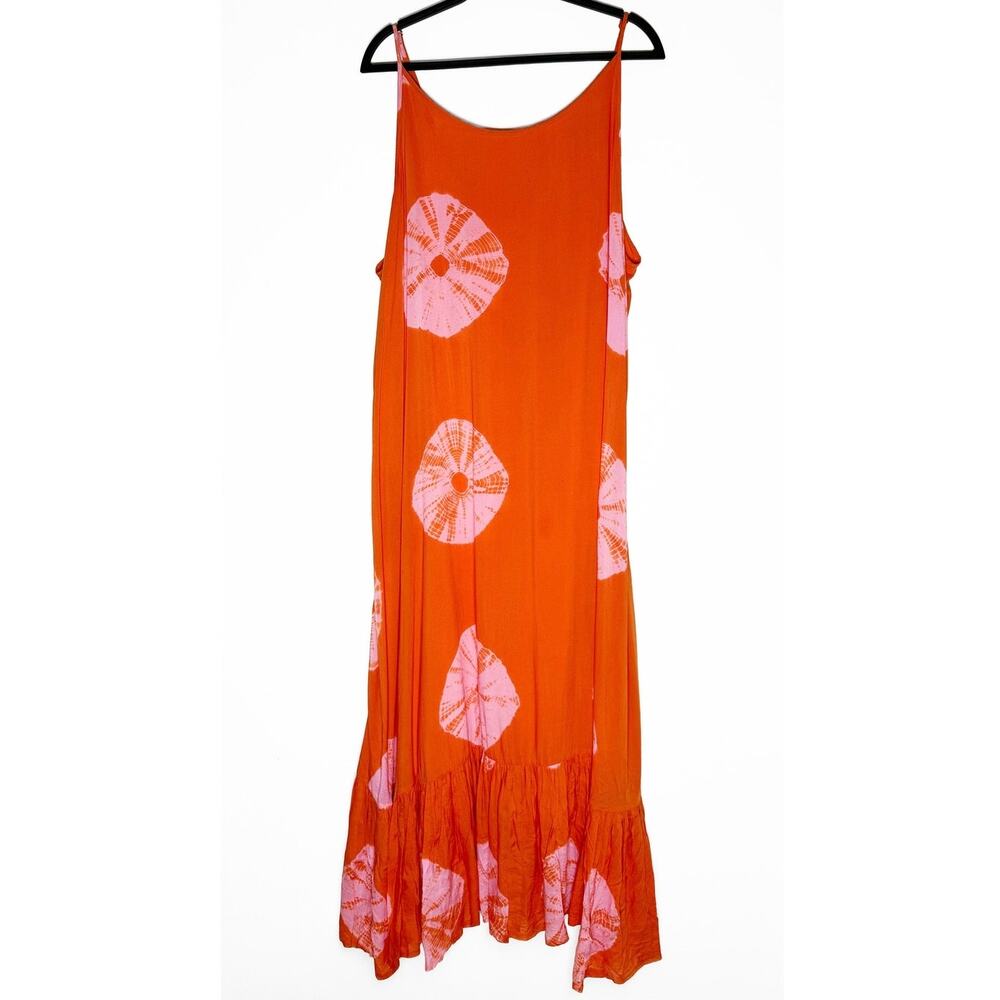 Anthropologie Norblack Norwhite Women's Orange Pink Flowy Tie-Dye Maxi Dress 2X - Picture 6 of 15